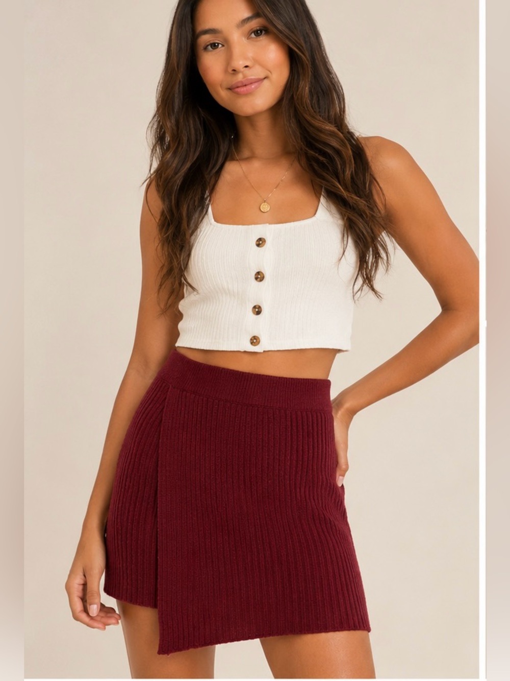 NWT Free People Ribbed Knit Mini Skirt Wine Burgundy XS